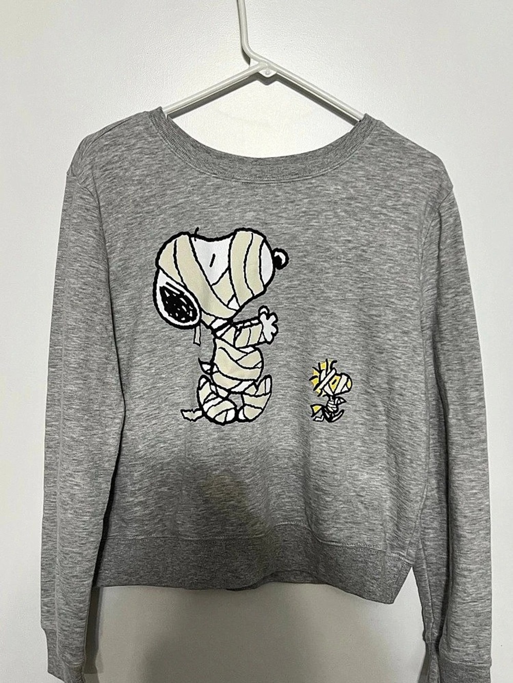 Large Peanuts Grey Sweatshirt with Snoopy Mummy & Yellow Woodstock Snoopy Mummy